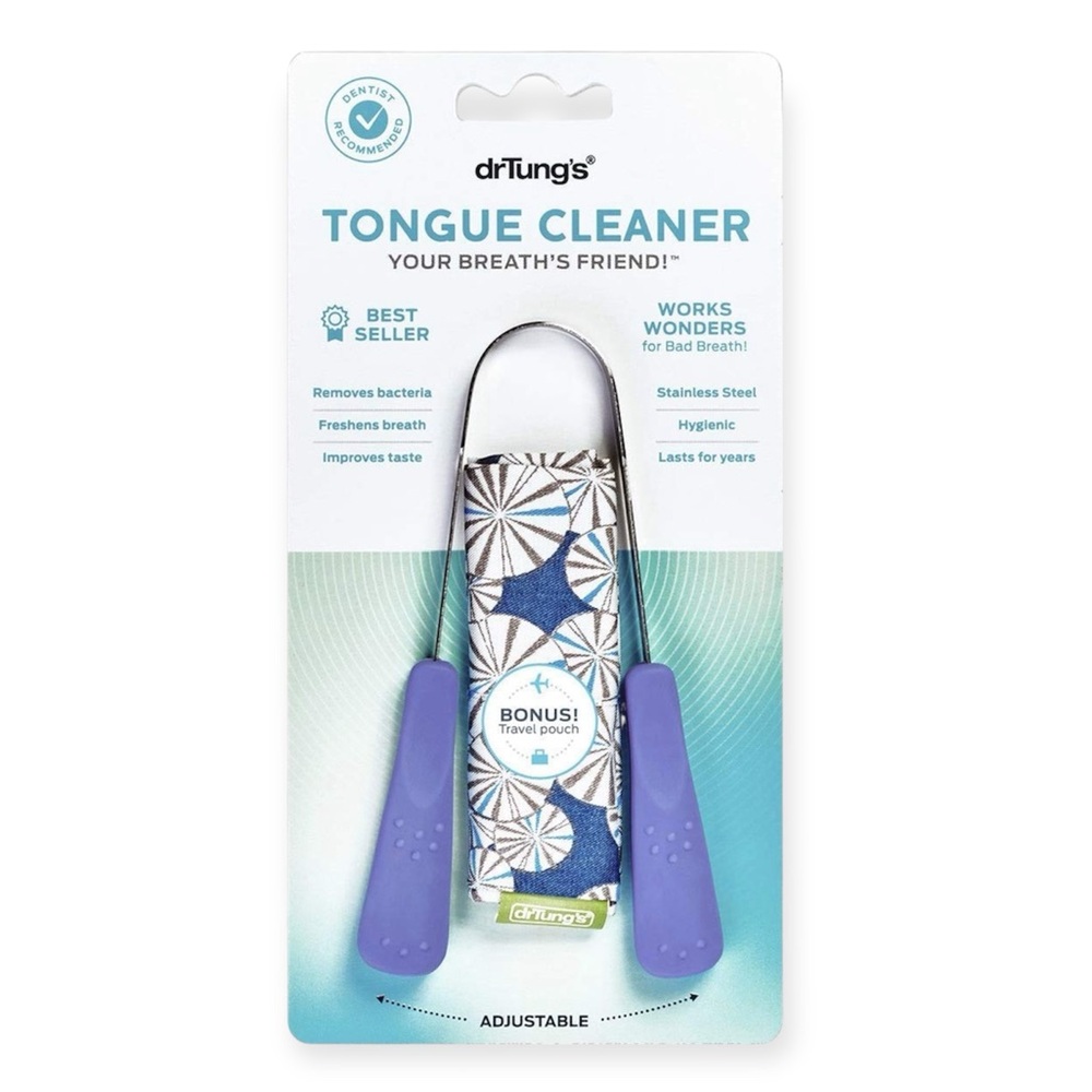 drTung's Stainless Steel Tongue Cleaner Scraper Purple Handle w/ Travel Bag